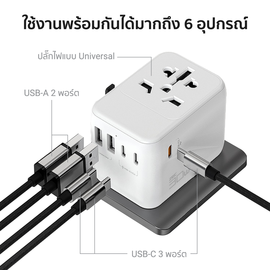 หัวแปลงปลั๊กไฟ พร้อมพอร์ตชาร์จในตัว ZTEC Travel Charger 30W สีขาว (รองรับกระแสไฟ 160 ประเทศทั่วโลก)_5