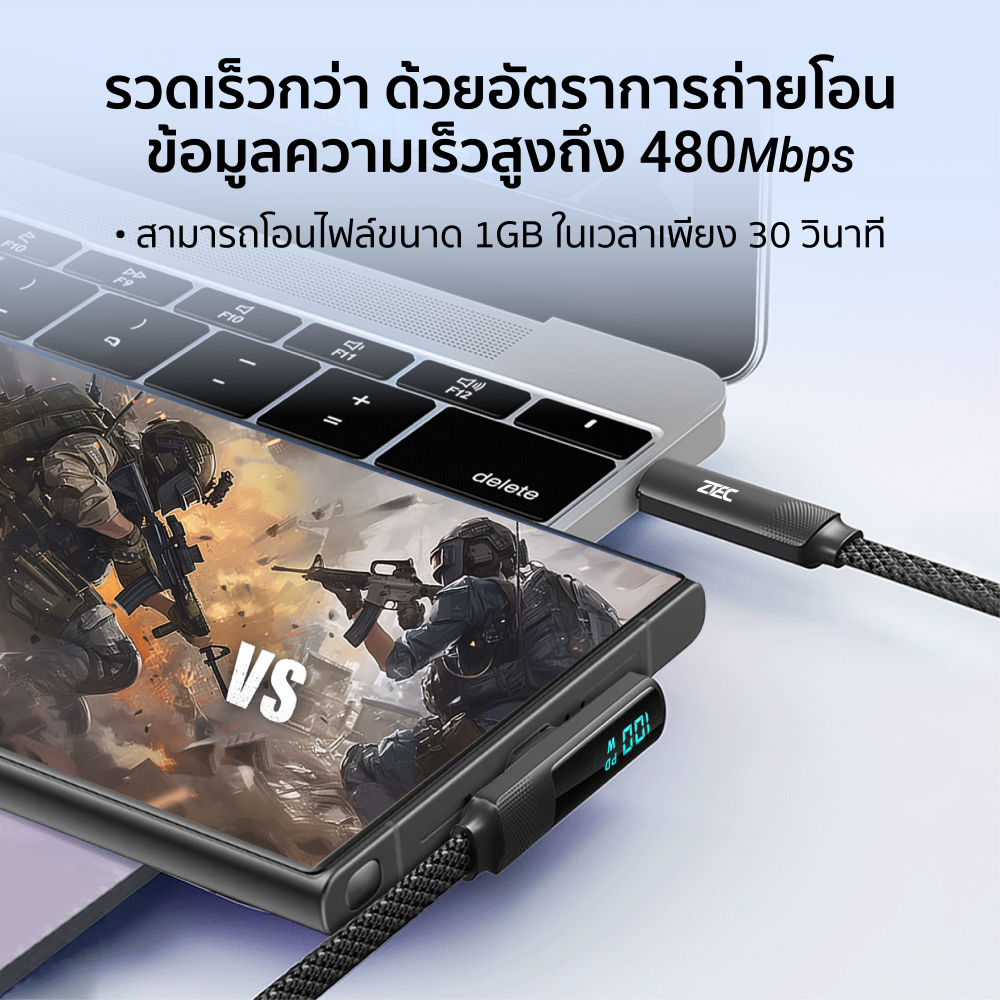 สายชาร์จเร็วเกมมิ่ง USB-C to USB-C ZTEC ZC531 สีดำ 1.2 เมตร รองรับชาร์จเร็ว PD / QC_8