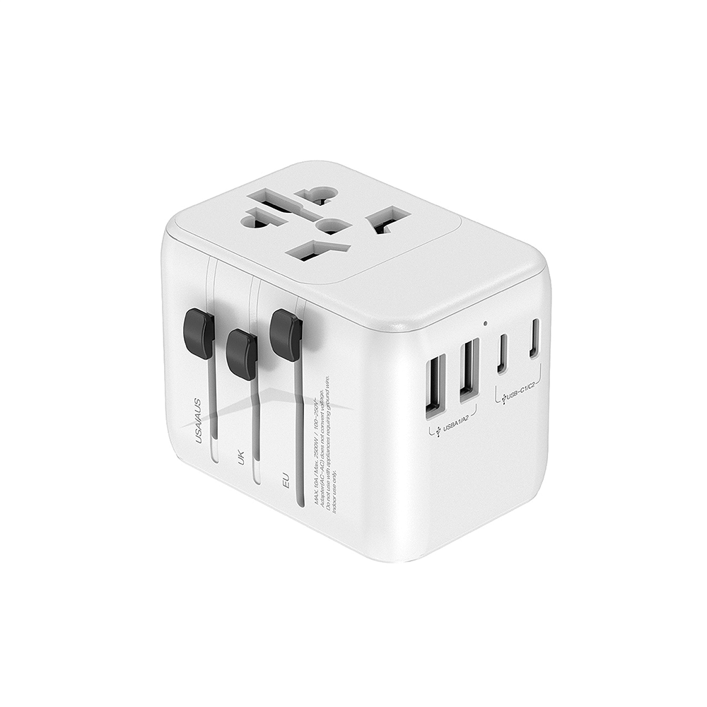 หัวแปลงปลั๊กไฟ พร้อมพอร์ตชาร์จในตัว ZTEC Travel Charger 65W สีขาว (รองรับกระแสไฟ 160 ประเทศทั่วโลก)
