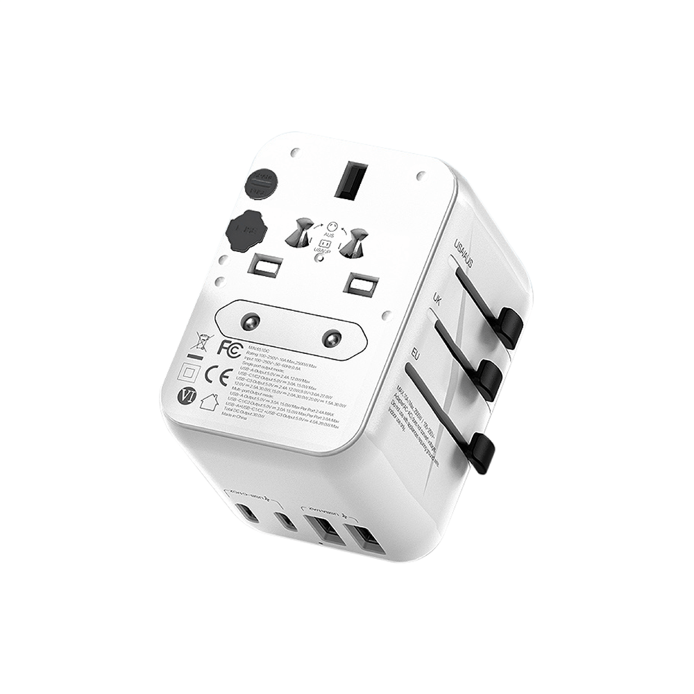 หัวแปลงปลั๊กไฟ พร้อมพอร์ตชาร์จในตัว ZTEC Travel Charger 65W สีขาว (รองรับกระแสไฟ 160 ประเทศทั่วโลก)