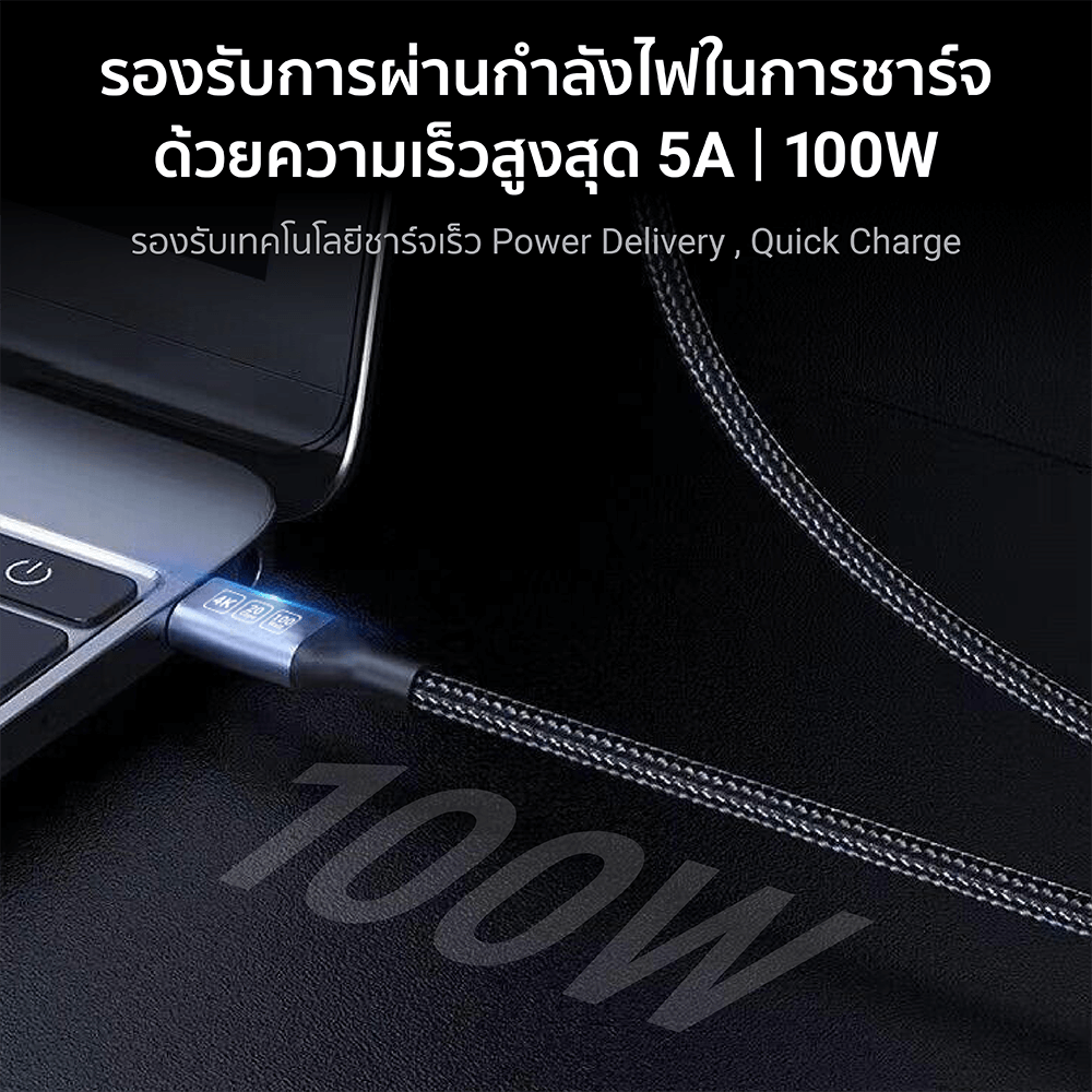 สายชาร์จ ZTEC รุ่น ZC611 100W USB-C to USB-C 1 เมตร สีเทา (รองรับชาร์จเร็วและรองรับการเชื่อมต่อภาพ 4K)
