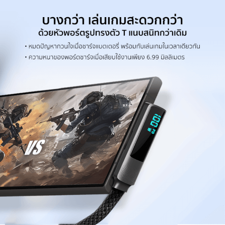 สายชาร์จเร็วเกมมิ่ง ZTEC รุ่น ZC531 USB-C to USB-C 100W ยาว 1.2 เมตร สีดำ  (รองรับชาร์จเร็ว PD / QC)_2