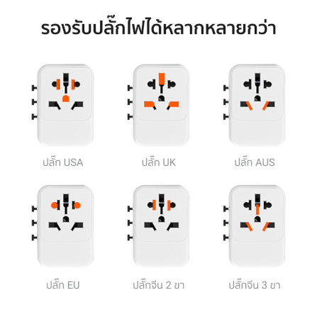 หัวแปลงปลั๊กไฟ พร้อมพอร์ตชาร์จในตัว ZTEC Travel Charger 65W สีขาว (รองรับกระแสไฟ 160 ประเทศทั่วโลก)_5
