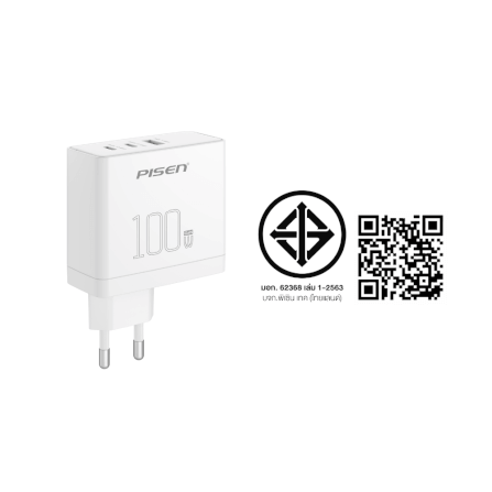 หัวชาร์จขากลม Pisen TP-C46-WHT ชาร์จเร็ว GaN 100W (USB-C และ USB-A) สีขาว_2