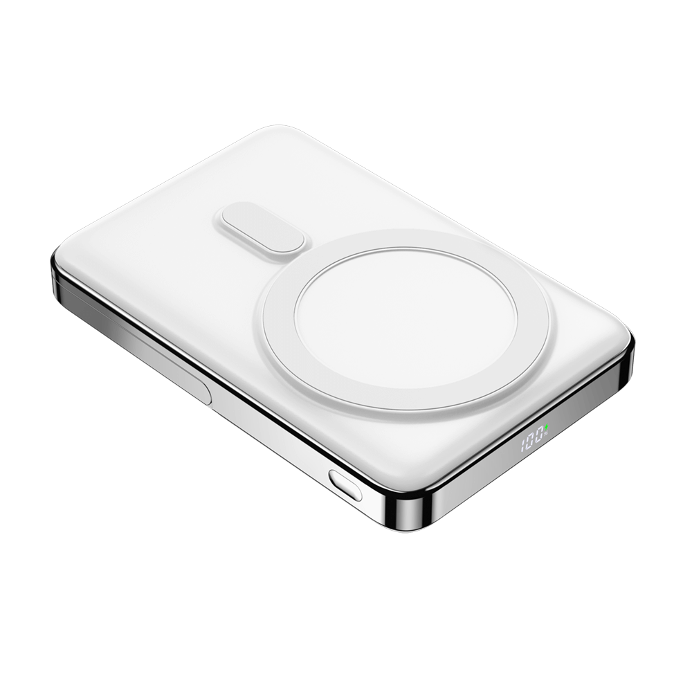 แบตเตอรี่สำรอง Pisen TP-D080-WHT 10,000mAh PowerMag แบบดิจิตอลแม่เหล็ก 2in1 สีเงิน