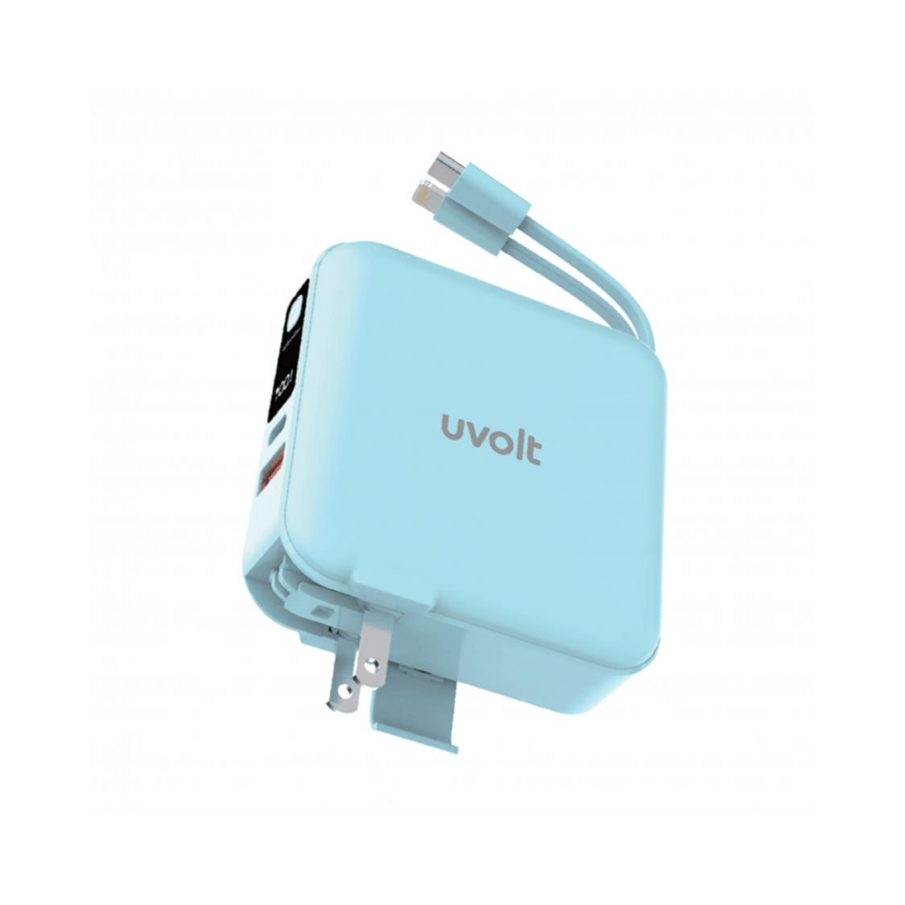แบตเตอรี่สำรอง UVOLT EP15AC-01-BLU (EP-P102) 3IN1 15,000 MAH สีฟ้า รองรับ FAST CHARGE,PD 20W (มีสายในตัว)