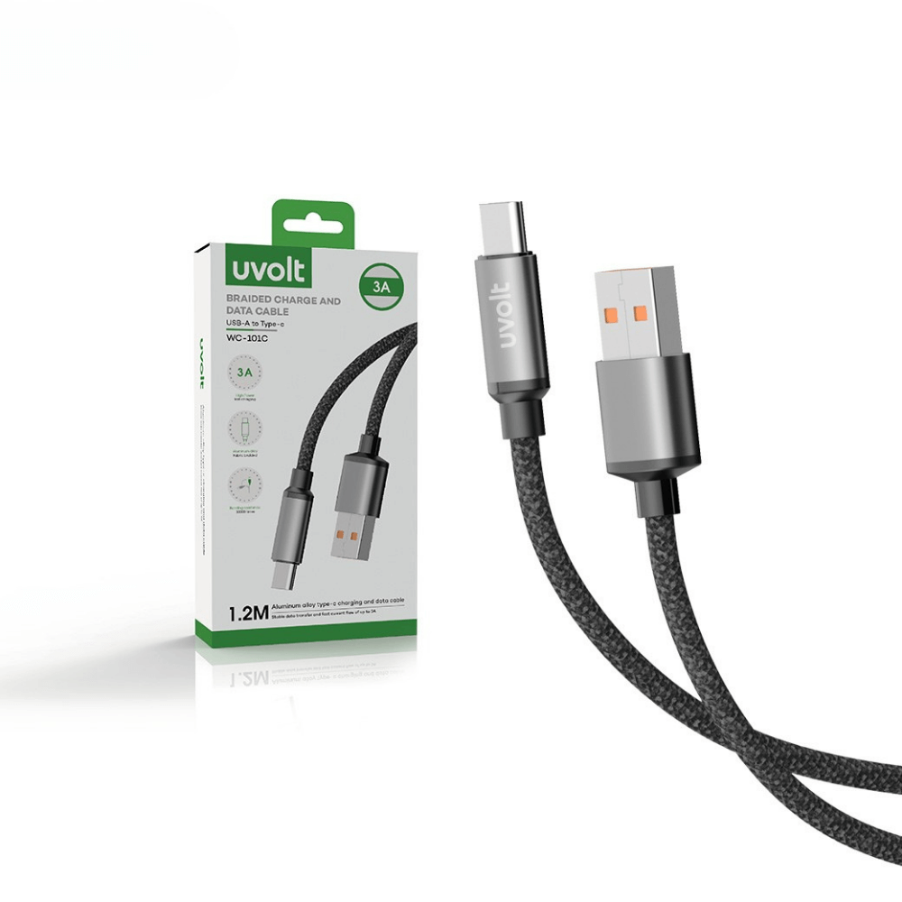 สายชาร์จฝ้ายถัก UVOLT WC-101C USB-A TO USB-C 3A ยาว 1.2 เมตร