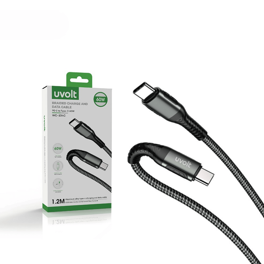 สายชาร์จฝ้ายถัก UVOLT WC-104C USB-C TO USB-C 3A ยาว 1.2 เมตร (ฝ้ายถัก 2 ชั้น)