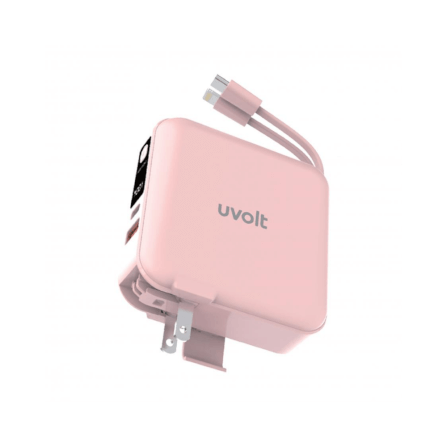 แบตเตอรี่สำรอง UVOLT EP15AC-01-PNK (EP-P102) 3IN1 15,000 MAH สีชมพู รองรับ FAST CHARGE,PD 20W (มีสายในตัว)