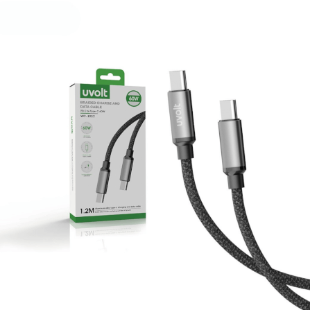 สายชาร์จฝ้ายถัก UVOLT WC-102C USB-C TO USB-C 3A ยาว 1.2 เมตร_1