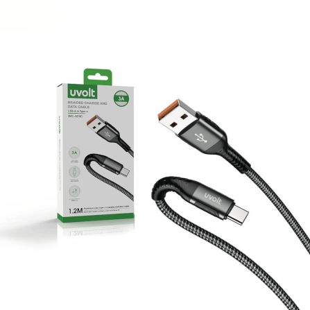สายชาร์จฝ้ายถัก UVOLT WC-103C USB-A TO USB-C 3A ยาว 1.2 เมตร (ฝ้ายถัก 2 ชั้น)_1