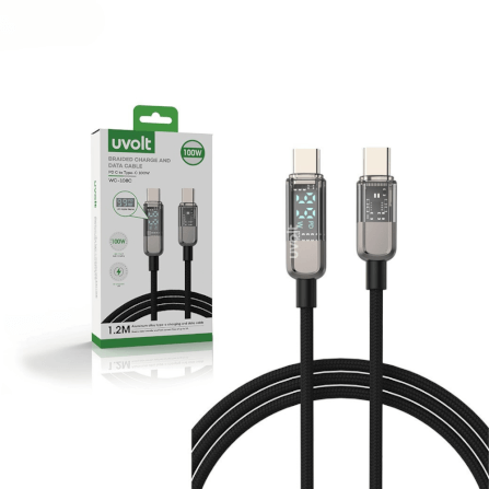 สายชาร์จถัก UVOLT WC-108C USB-C TO USB-C ยาว 1.2 เมตร พร้อมจอแสดงผลดิจิตอล LED_1