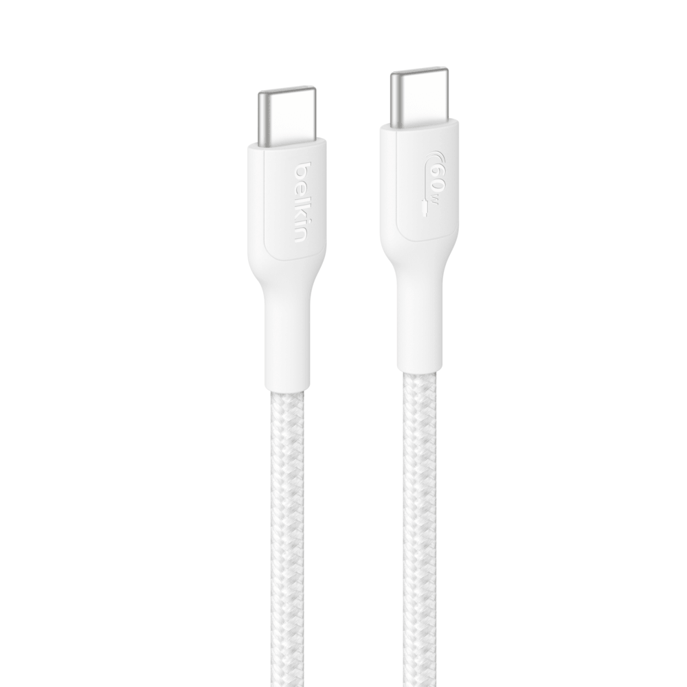 สายชาร์จเร็ว USB-C BELKIN CAB024 ชาร์จเร็ว 60 วัตต์ สายถักไนล่อน ยาว 1 เมตร สีขาว