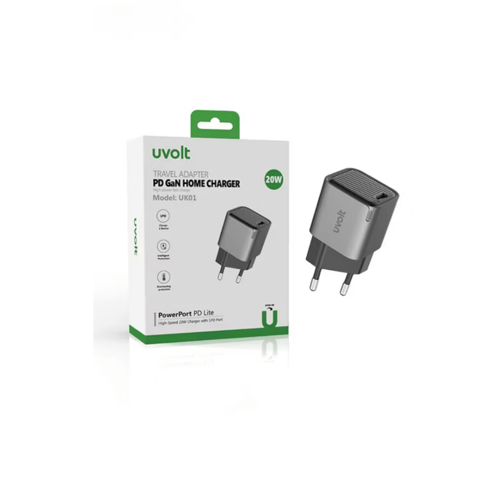 หัวชาร์จเร็ว UVOLT PD-101AC พอร์ต USB-C กำลังไฟสูงสุด 20W สีดำ