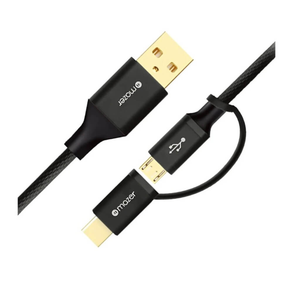 สายชาร์จ 2-IN-1 USB-C+MICRO MAZER M-KS-U72-BK 60 วัตต์ ยาว 2 เมตร สีดำ