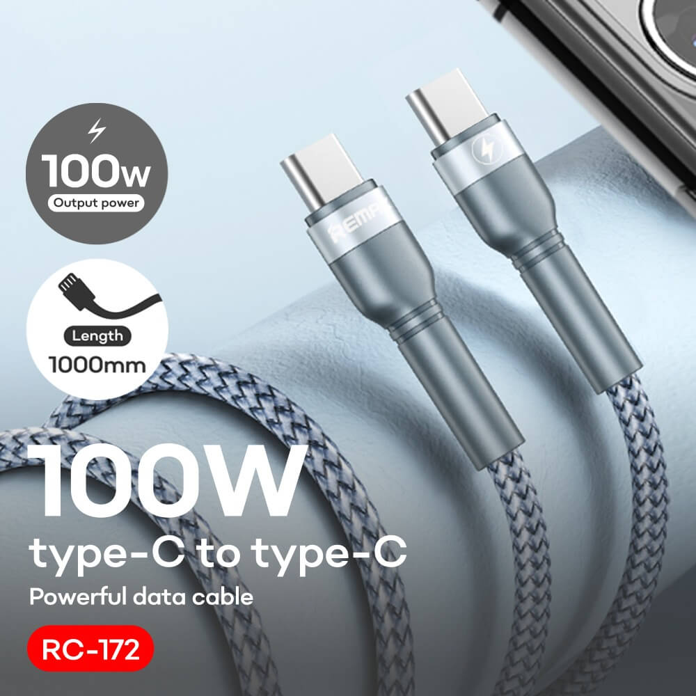 สายชาร์จ USB-C to USB-C REMAX RC-172cBLK 100W ยาว 1 เมตร สีดำ