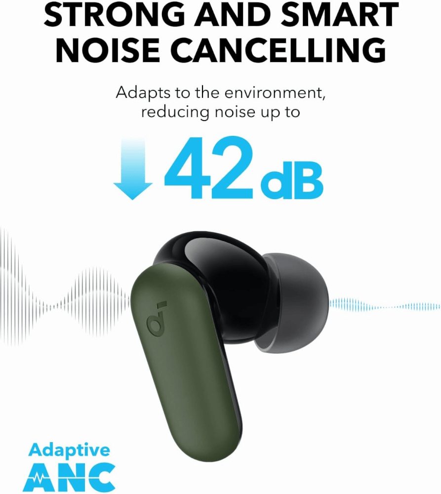 หูฟังไร้สาย Soundcore A3959H11 R50i NC ANC 4 ไมค์ 10/45 ชม. IPX54 สีดำ