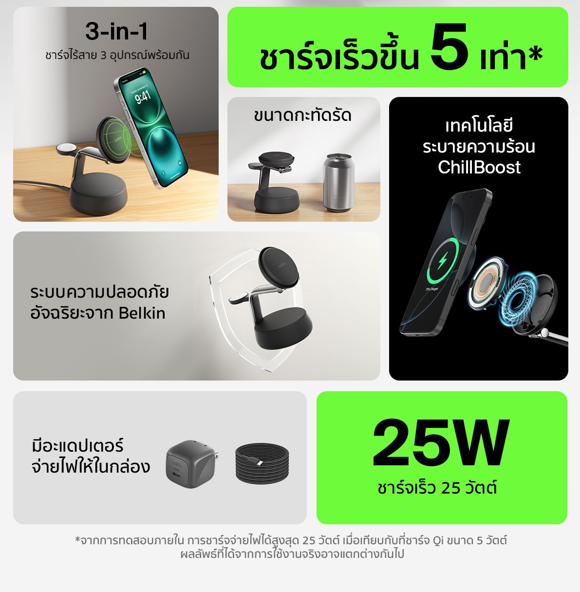 แท่นชาร์จไร้สาย 3-IN-1 BELKIN WIZ040 ULTRACHARGE PRO QI2 (25 วัตต์) สีแซนด์
