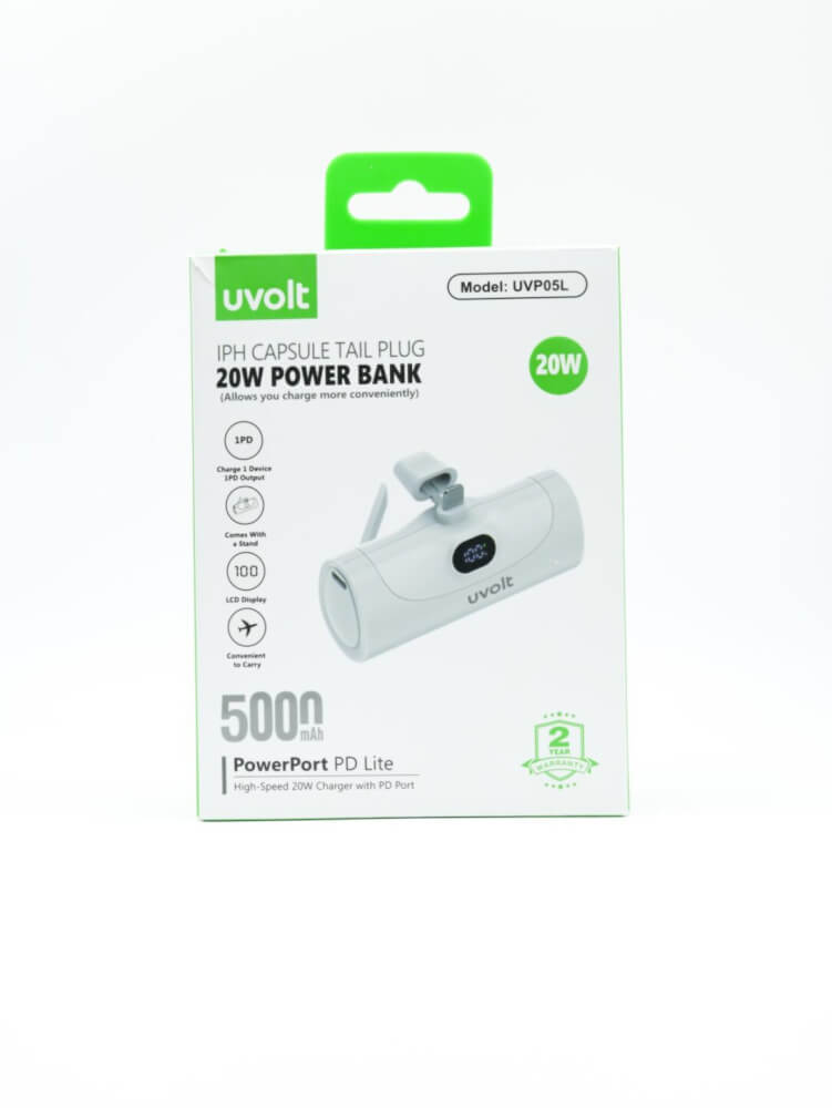 แบตเตอรี่สำรองแบบเสียบชาร์จ UVOLT MINI UVP05L-WHT (EH1) LIGHTNING 5,000MAH สีขาว รองรับ PD 20W (จอแสดงผลดิจิตอลLED)_2