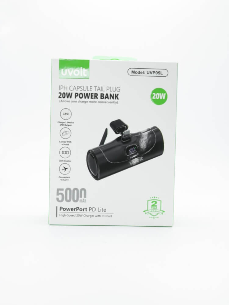 แบตเตอรี่สำรองแบบเสียบชาร์จ UVOLT MINI UVP05L-BLK (EH1) LIGHTNING 5,000MAH สีดำ รองรับ PD 20W(จอแสดงผลดิจิตอลLED)_2