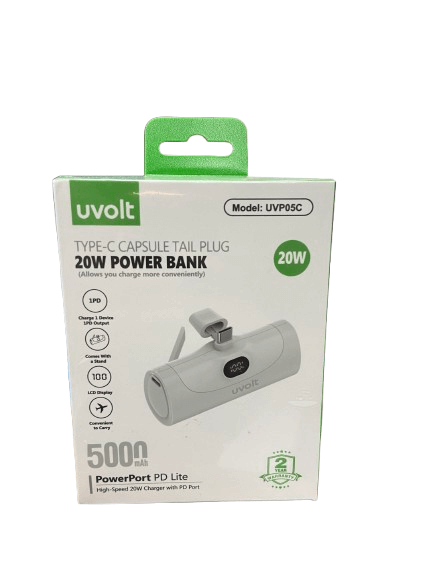 แบตเตอรี่สำรองแบบเสียบชาร์จ UVOLT MINI UVP05-C-WHT (EH1) USB-C 5,000MAH สีขาว รองรับ PD 20W (จอแสดงผลดิจิตอลLED)_2