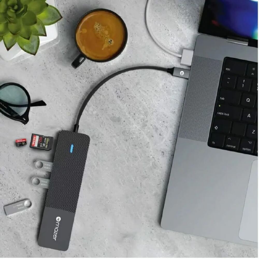 อุปกรณ์เชื่อมต่อ ยูเอสบี-ซี มีเดีย ฮับ MAZER M-UC2MULTI7001-BK PRO 6-IN-1 HUB