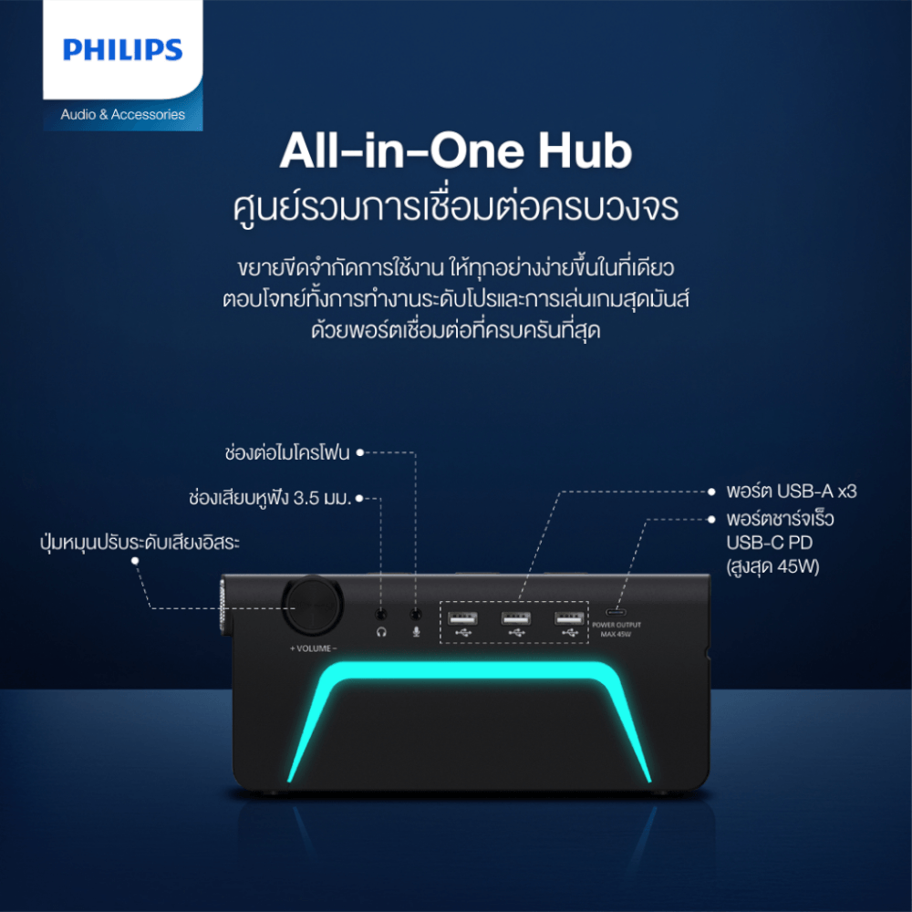 ลำโพงบลูทูธ Philips SPA6500BK/00 Multimedia Speaker 10W LED USB HUB