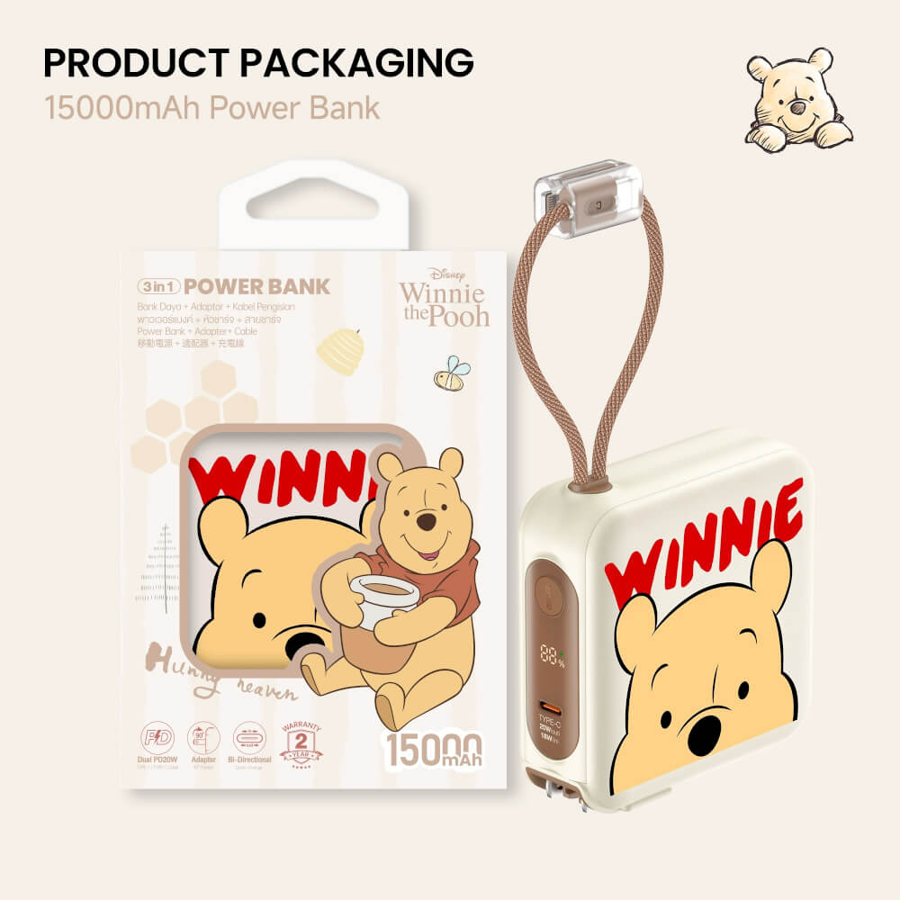 แบตเตอรี่สำรอง VEGER W1514 (VPC15-02PD-PROW3) ความจุ 15,000 MAH ลายหมีพูห์_12