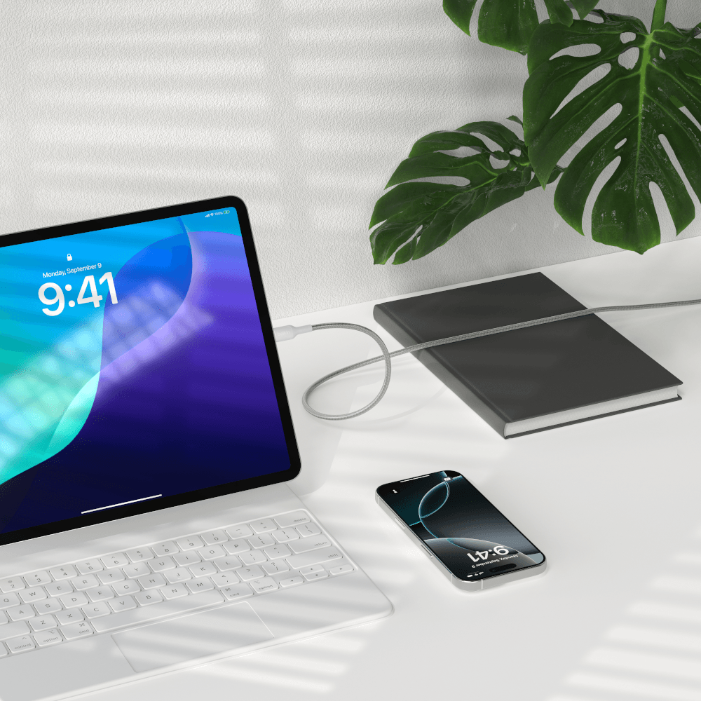 สายชาร์จเร็ว USB-C BELKIN CAB024 ชาร์จเร็ว 60 วัตต์ สายถักไนล่อน ยาว 1 เมตร สีขาว