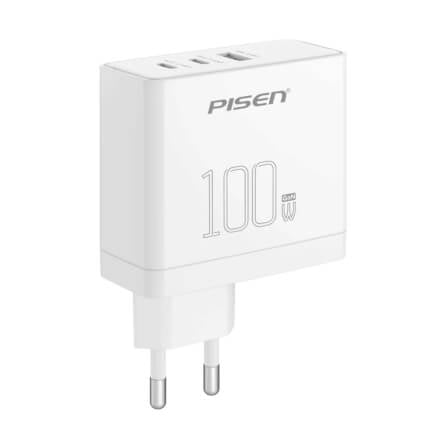 หัวชาร์จขากลม Pisen TP-C46-WHT ชาร์จเร็ว GaN 100W (USB-C และ USB-A) สีขาว_0