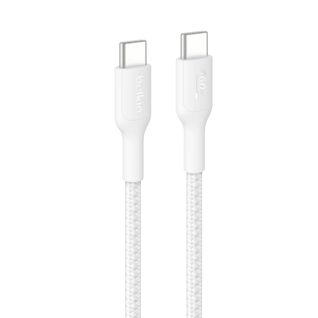สายชาร์จเร็ว USB-C BELKIN CAB024 ชาร์จเร็ว 60 วัตต์ สายถักไนล่อน ยาว 1 เมตร สีขาว_0