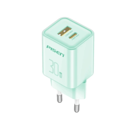หัวชาร์จขากลม Pisen TP-C52-GRN ชาร์จด่วน 30 วัตต์ แบบพอร์ตคู่ (USB-A และ USB-C) สีเขียว_1