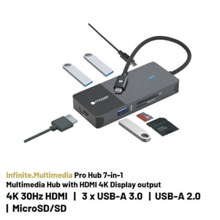 อุปกรณ์เชื่อมต่อ ยูเอสบี-ซี มีเดีย ฮับ MAZER M-UC2MULTI7002-BK 7IN1 USB-C PD3.0-100W USB&C&HDMI_2