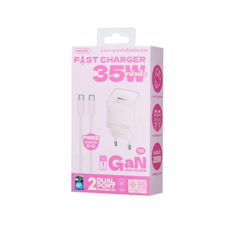 หัวชาร์จเร็ว REMAX U181-AC35W-PNK USB+C 35W พร้อมสาย C to C สีชมพู_2