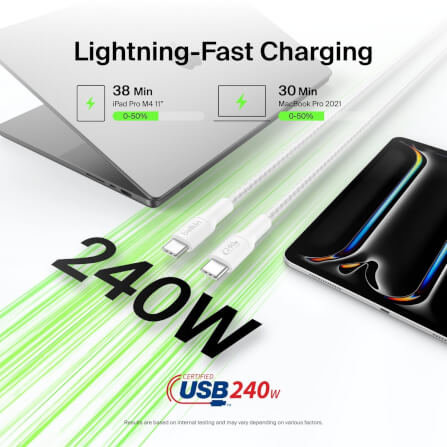 สายชาร์จ BELKIN CAB025 USB-C TO USB-C (TYPE C) 240 วัตต์ 1 เมตร สีขาว_2