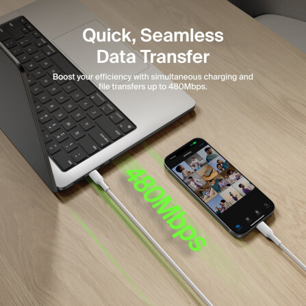 สายชาร์จ BELKIN CAB025 USB-C TO USB-C (TYPE C) 240 วัตต์ 1 เมตร สีขาว_3