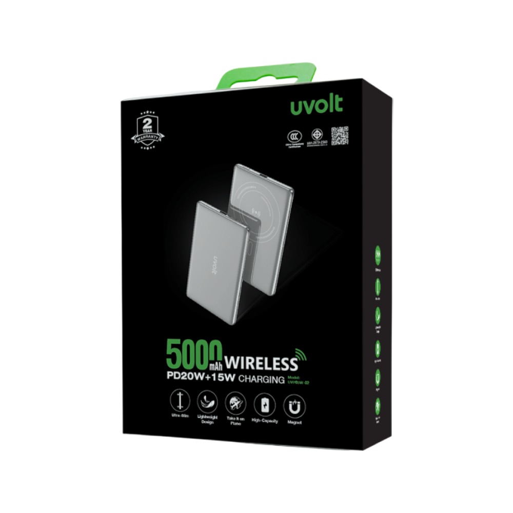 แบตเตอรี่สำรอง UVOLT UVP05W-02 (UP0501) 5,000MAH ชาร์จไร้สาย แม่เหล็ก รองรับ 3C สีเทา_3