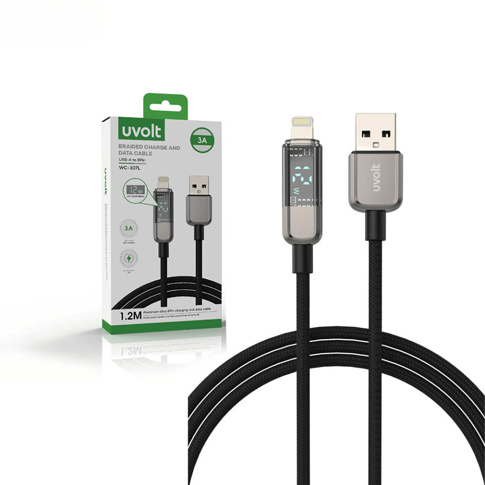 สายชาร์จ UVOLT WC-107L USB-A TO LIGHTNING ความยาว 1.2 เมตร พร้อมจอแสดงผลดิจิตอล LED