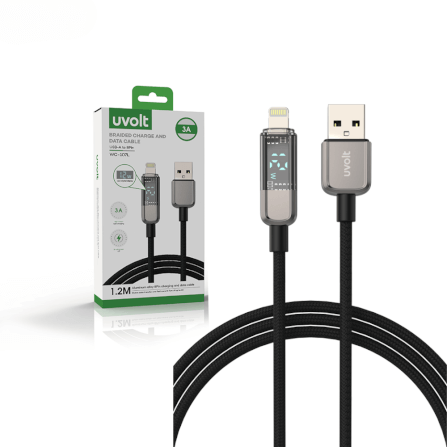 สายชาร์จ UVOLT WC-107L USB-A TO LIGHTNING ความยาว 1.2 เมตร พร้อมจอแสดงผลดิจิตอล LED_1