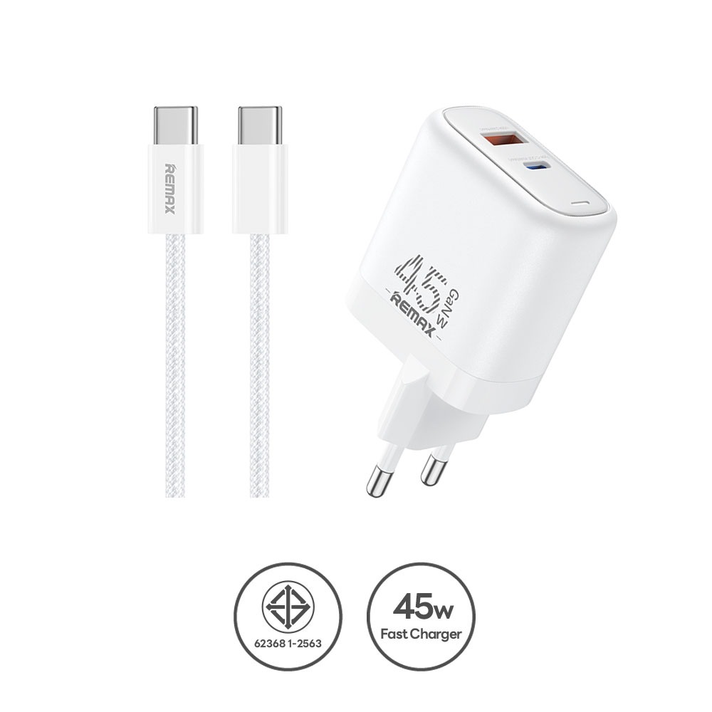 หัวชาร์จเร็ว REMAX U60-ACC65W-WHT USB+2C 65W พร้อมสาย C to C สีขาว_0