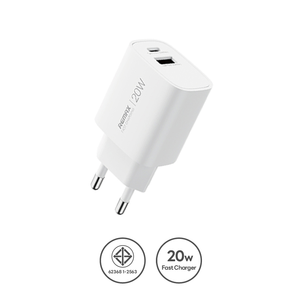 หัวชาร์จเร็ว REMAX U187-AC20W-WHT USB+C 20W พร้อมสาย C to C สีขาว_0