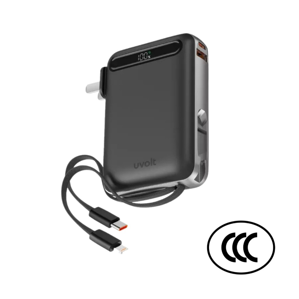 แบตเตอรี่สำรอง UVOLT UVP10AC-01-BLK (3C) 3IN1 10,000 MAH สีดำ รองรับ FAST CHARGE,PD 22W (มีสายในตัว)_2