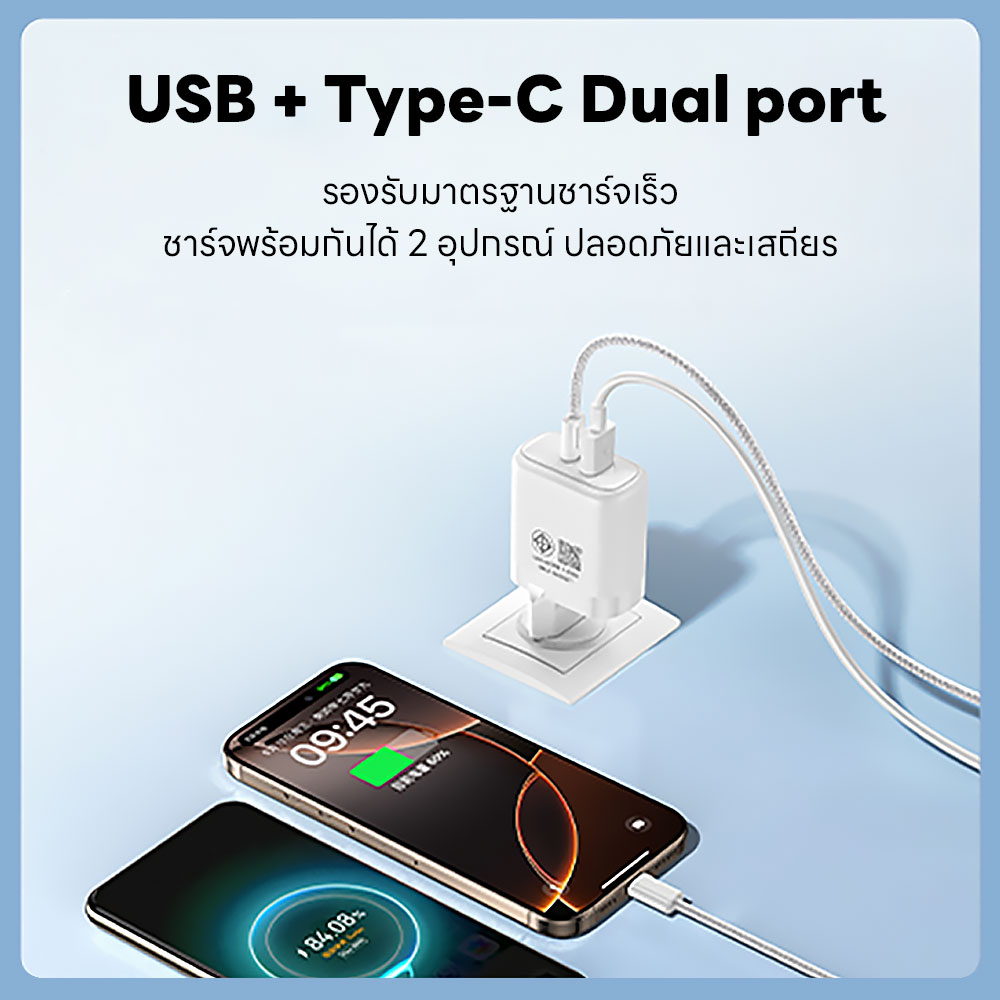 หัวชาร์จเร็ว REMAX U60-AC45W-WHT USB+C 45W พร้อมสาย C to C สีขาว_3