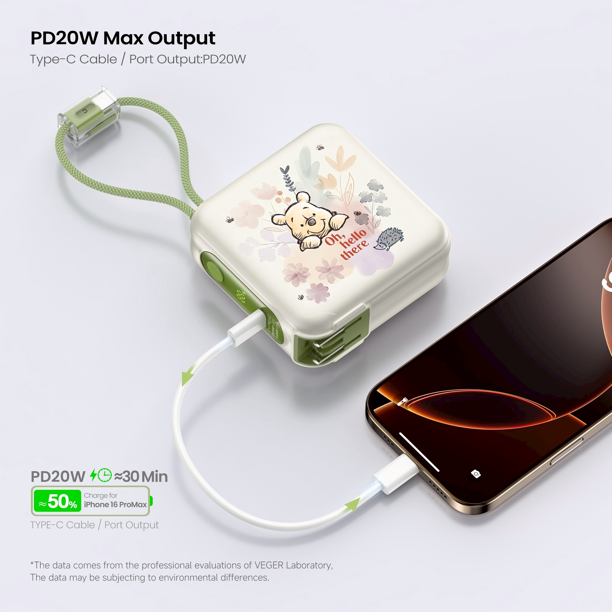 แบตเตอรี่สำรอง VEGER W1514 (VPC15-02PD-PROW1) ความจุ 15,000 MAH ลายหมีพูห์_7