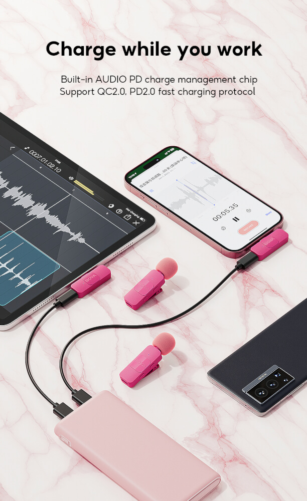 ไมโครโฟนไร้สาย BOYA MICROPHONE BOYA BY-V2 PINK