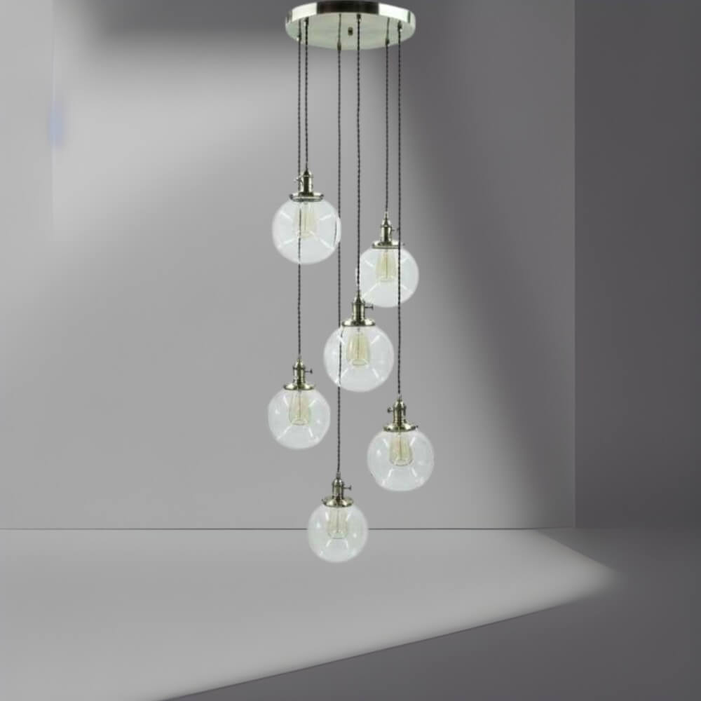 โคมไฟระย้า YFACTORY วัสดุแก้วใส ขนาด 20X20XH150 ซม. สีบรอนซ์โบราณ -6 หัว_2