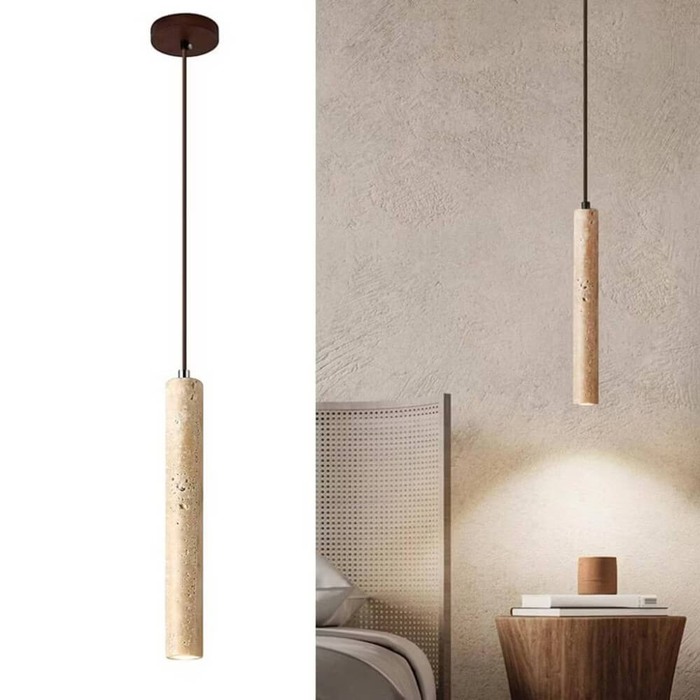 ไฟช่อ YFACTORY วัสดุหินทราเวอร์ทีนและไม้ ขนาด 4X4XH40 ซม. สีธรรมชาติ/วอลนัท 1 หัว_3