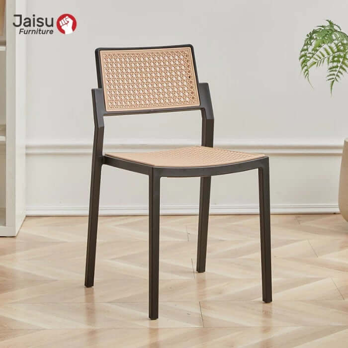  เก้าอี้พลาสติกมีพนักพิง Jaisu รุ่น8059 ขนาด 79 ซม. สีดำ-ครีม