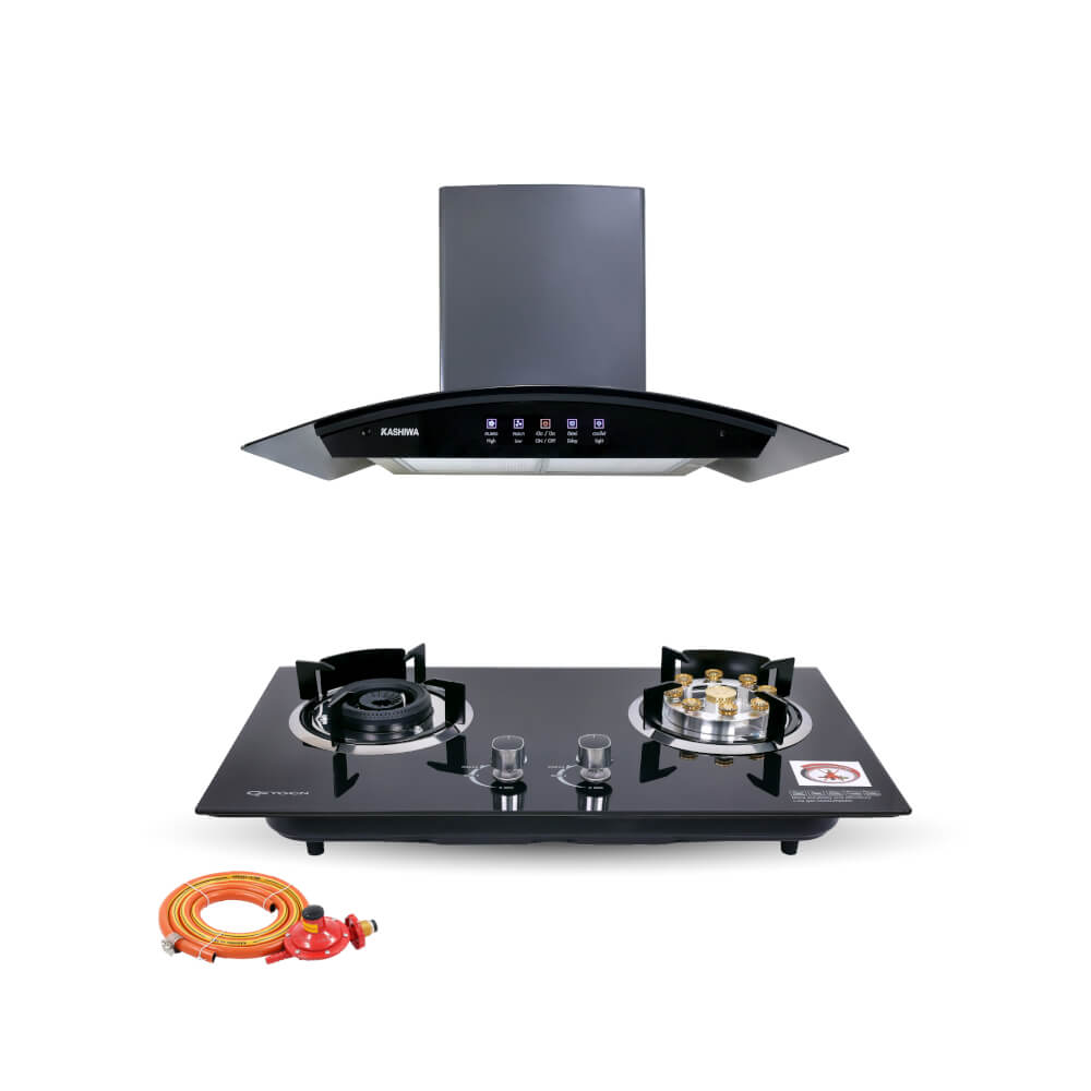 ชุดเซต เครื่องดูดควัน + เตาฝังแก๊ส 2 หัว KASHIWA PSD-309H+ X-5600 + ชุดหัวปรับแรงดันต่ำ
