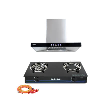 ชุดเซต เครื่องดูดควัน + เตาแก๊ส 2หัว KASHIWA PSD-203D + X-2500 + ชุดหัวปรับแรงดันต่ำ_0